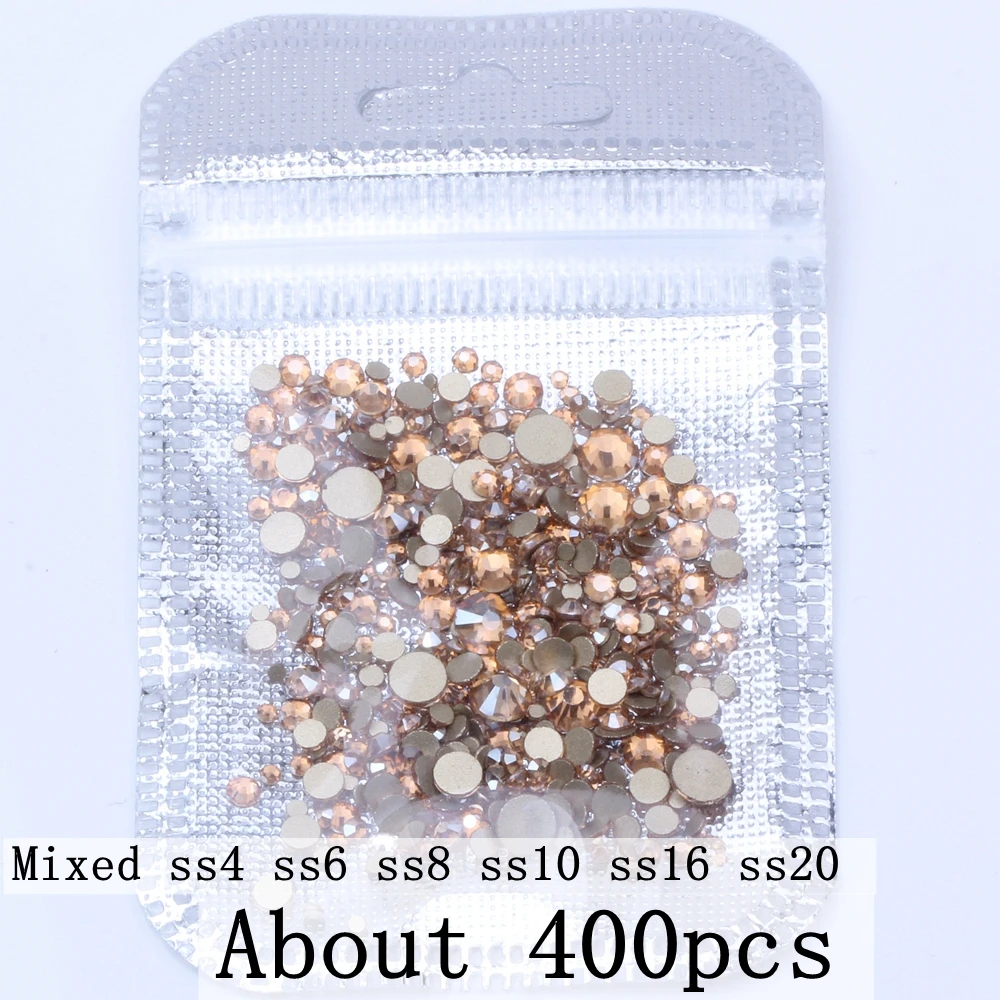 Gold Champagne Non Hotfix Crystal Rhinestones For Nails Art Decorations SS3-SS20 Flatback Strass Stones DIY Crafts Garments