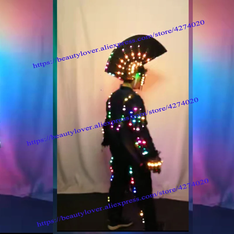 Robot suit LED Clothes Glowing costume Helmet mask  Luminous Clothing Talent Show Men's LED Suits future party dance wear