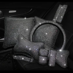 Rhinestones Crystal Car Seat belt cover pad Neck pillow Waist Support Steering wheel cover Auto Interior accessories Kit Set