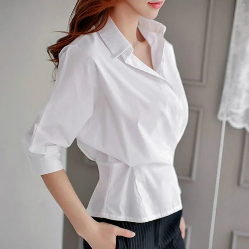 S-XXL Plus Size Women White Blouses 2019 Fashion Long Sleeve Turn Down Collar Office Shirt Chiffon Work Blouse Shirt Casual Tops