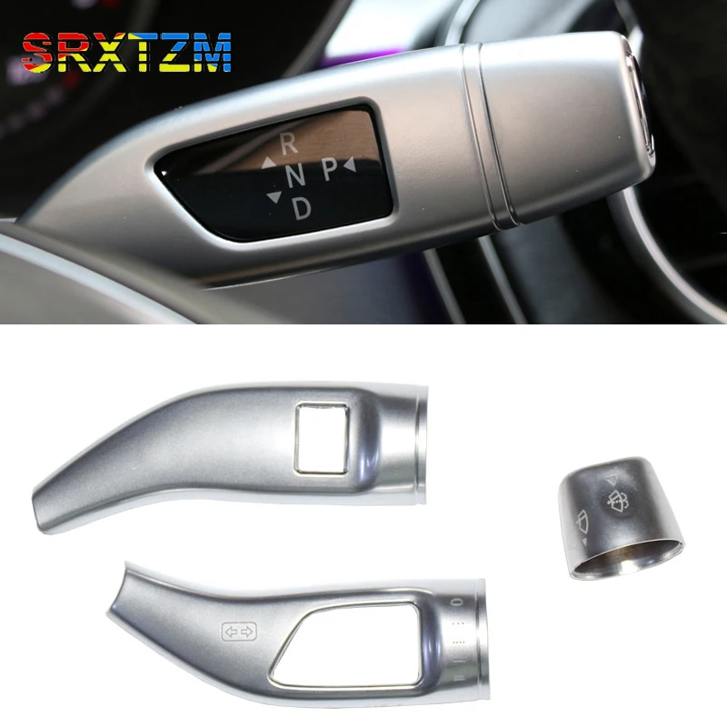 SRXTZM For Mercedes Benz CLA GLC C E S Class W205 W213 Silver Chrome Wiper Shift lever Cruise Covers 3Pcs Accessories