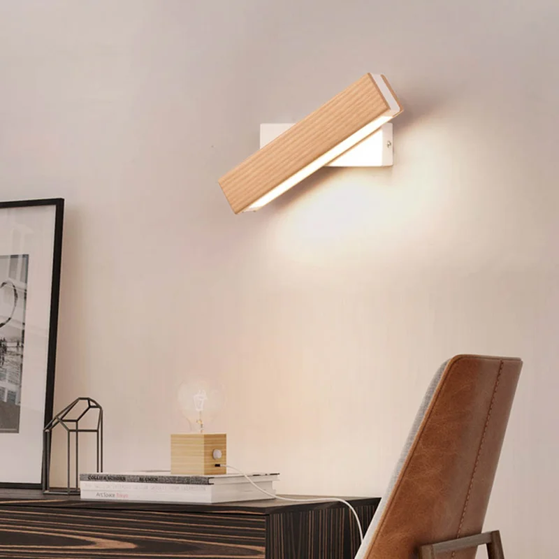 

Nordic Simple Wooden LED Wall Lamp Modern Adjustable Lighting Bar Restaurant Living Room Porch Wall Lamps Corridor Decor Art