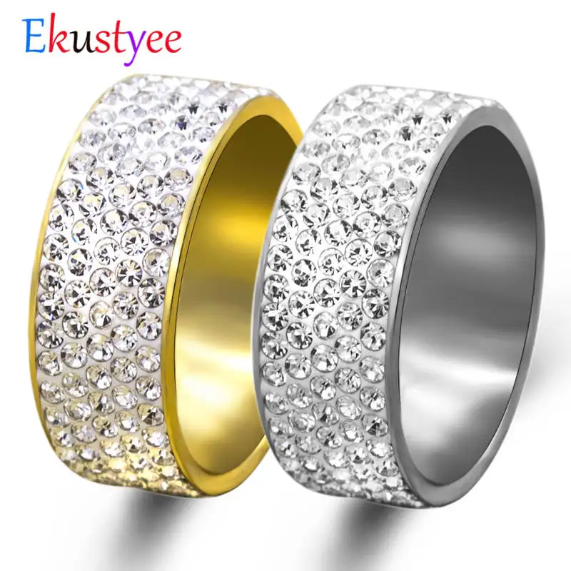 5 Row Lines Clear Crystal Wedding Rings For Women Fashion Rhinestone Stainless Steel Female Teen Jewelry anillos mujer