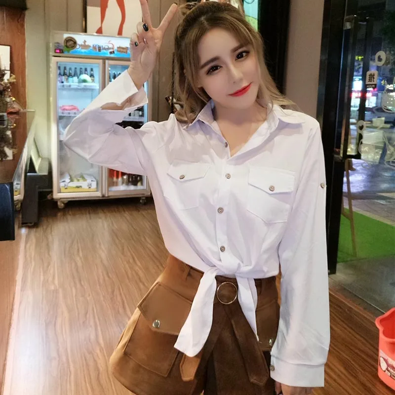 Women's Long Sleeve Chiffon Shirt Monochromatic Slim Sunscreen Shirt Short Pack Korean Style Personality Tide New Spring summer