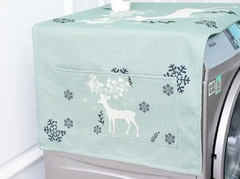 Christmas party decorations refrigerator cover cloth washing machine covers cotton linen printed cartoon deer covers thicken