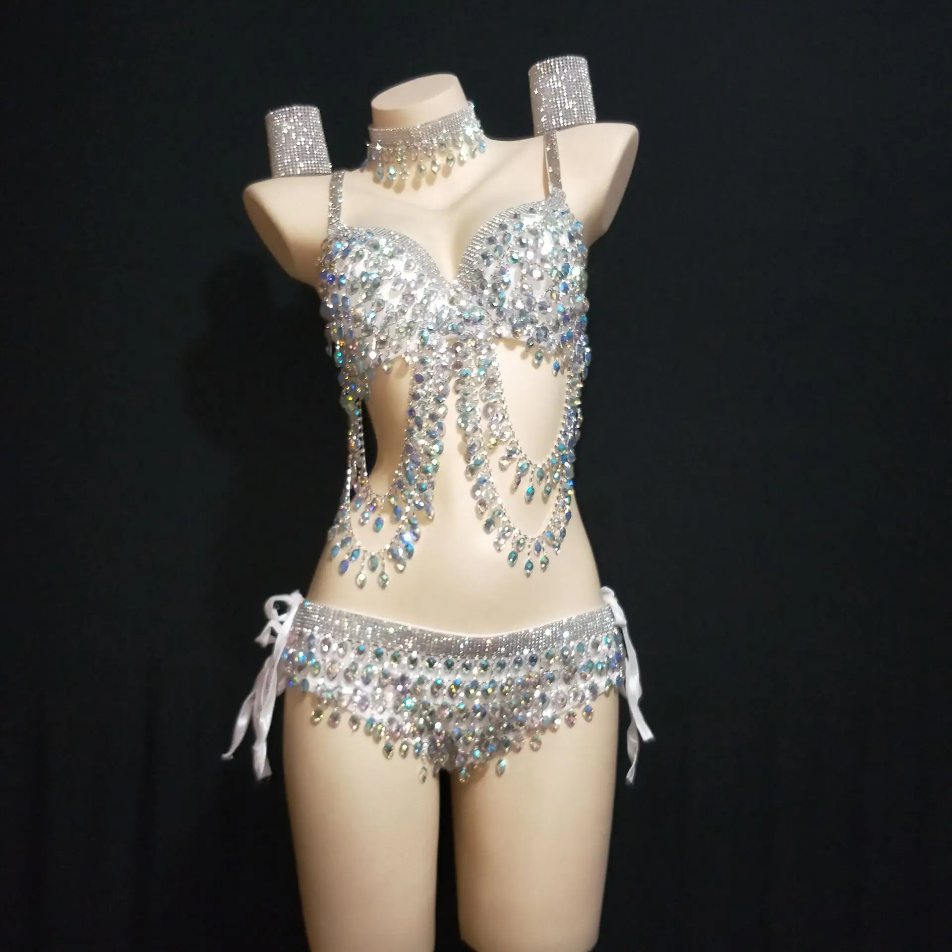 Vestido de bailarina latina de cristal cosido a mano para mujer, Traje de ballet ds, cantante de salón, discoteca, dj, vestidos de baile