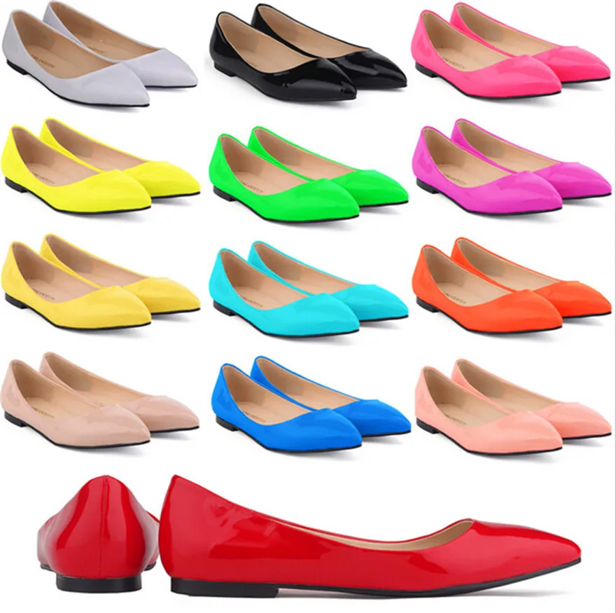 LOSLANDIFEN Shoes 2024 Elegant Work Ladies Shoes Patent Leather Slip On Women Flats Pointy Toe Candy Color Causal Footwear Woman