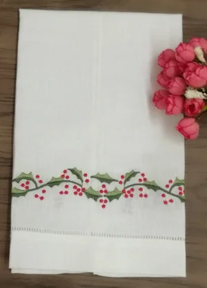 Set of 12 Handkerchiefs White Linen Hemstitched Tea Towel -14x22"Cloth Guest Hand Dish Kitchen Bathroom Towels embroidery Floral