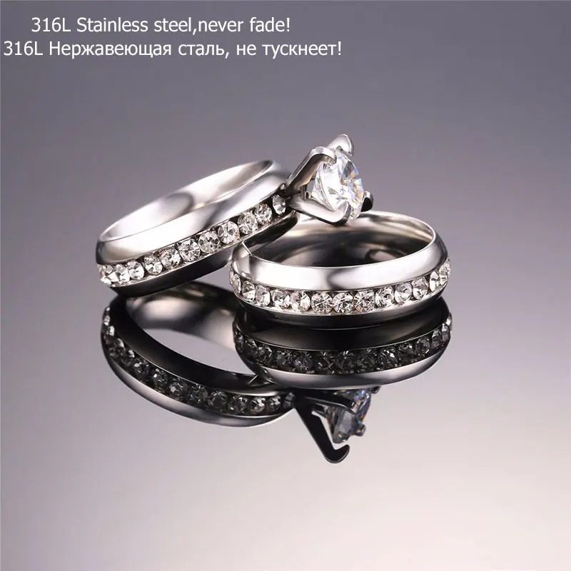 U7 Wedding Couple Band Rings For Men Women Silver/Gold Color White Rhinestones Paved Bridal Set Ring R442 QC24