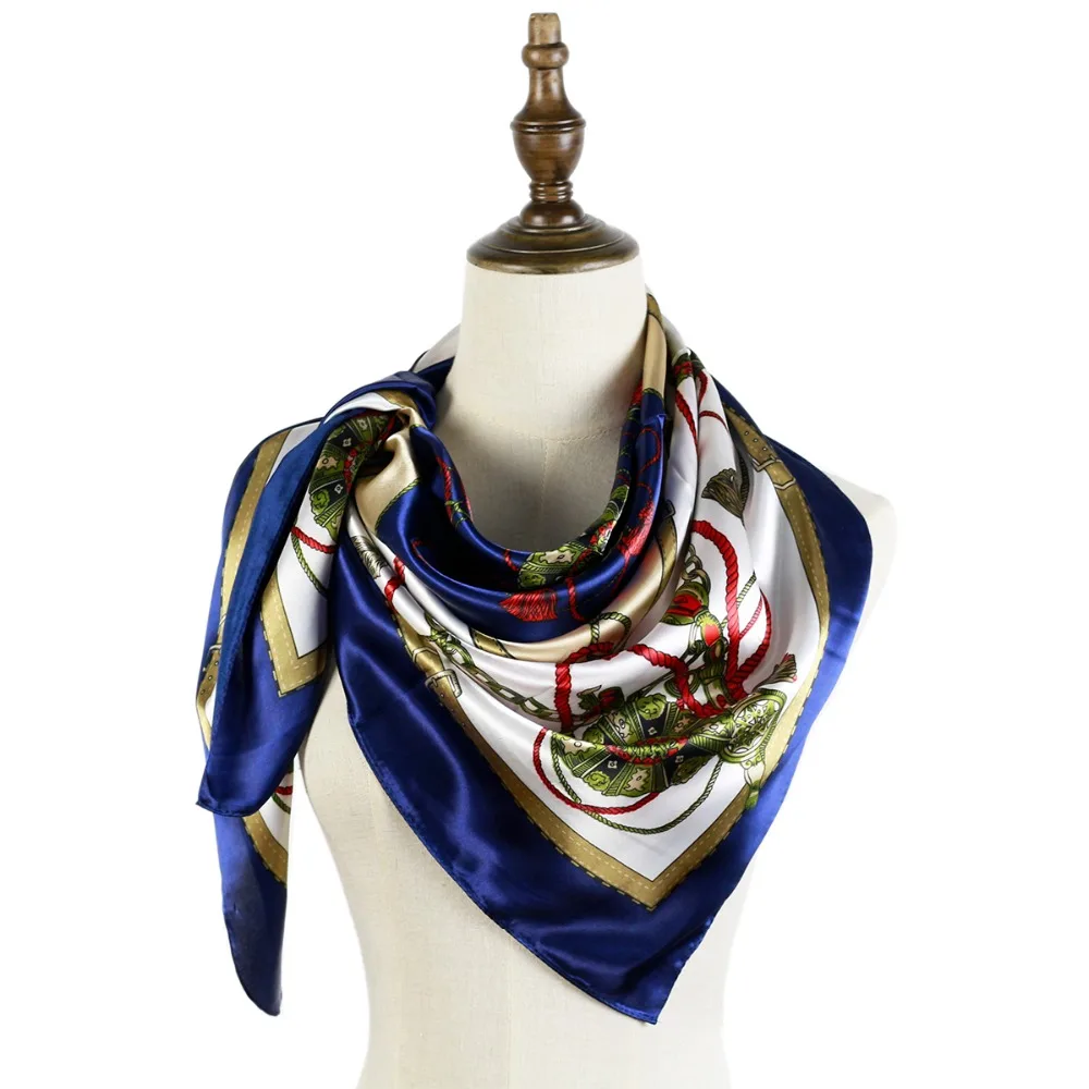 Print Scarf 90cm Silk Square Chains European Shawls Femme Mujer Invierno Mujer