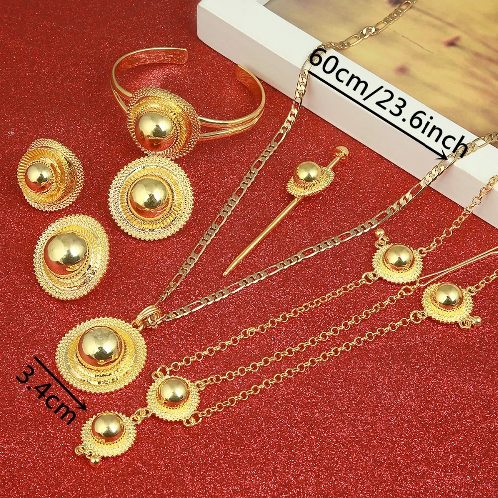 Ethiopian Jewelry Set Gold Color Hair Piece Hair Pin Women Fashion Eritrea Habesha African Set