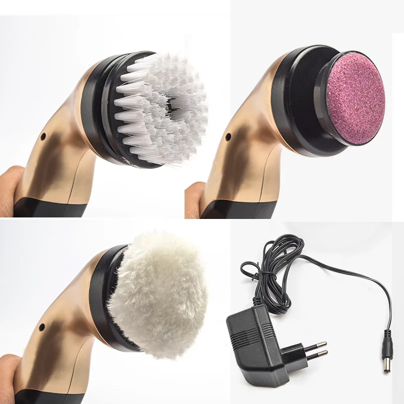 1 Set Electric Shoe Brush Household Polisher Portable Hand-Held Auto Polish Leather 3 Kinds Brush Heads Care