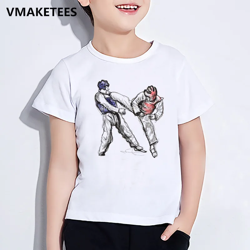 Crianças verão manga curta meninas & meninos t camisa crianças coreia taekwondo impresso camiseta engraçado casual roupas de bebê, hkp631