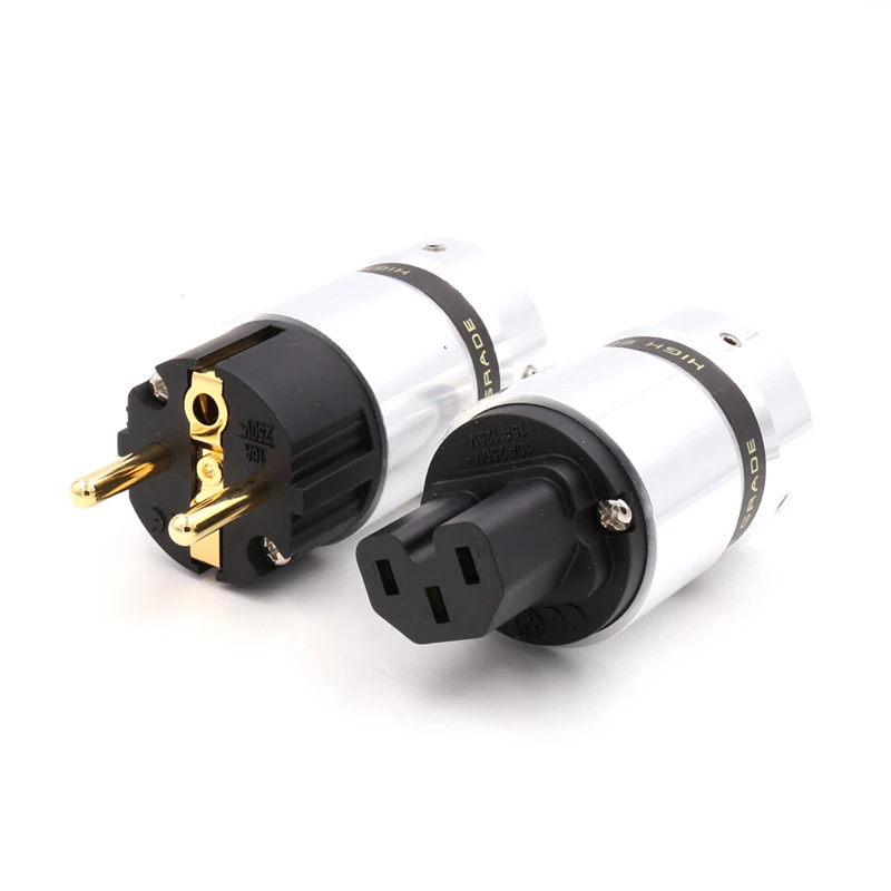 Jedna para nowy OEM wysokiej klasy 24K pozłacane IEC złącze EUR Schuko wtyczka zasilania ue dla mocy Hifi przedłużacz z wtyczką adapter