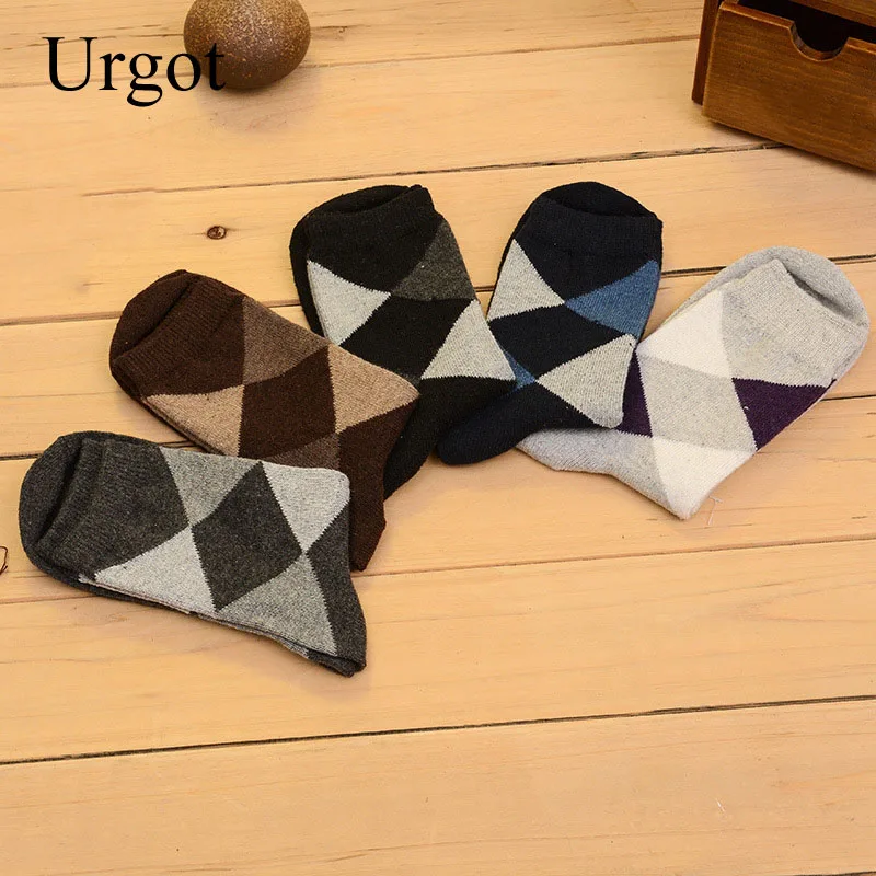 Urgot 5 Pairs Men\'s Wool Socks Winter Thicken Warm Terry Socks Male Business Casual Thermal Cotton Socks Men Comfort Calcetines