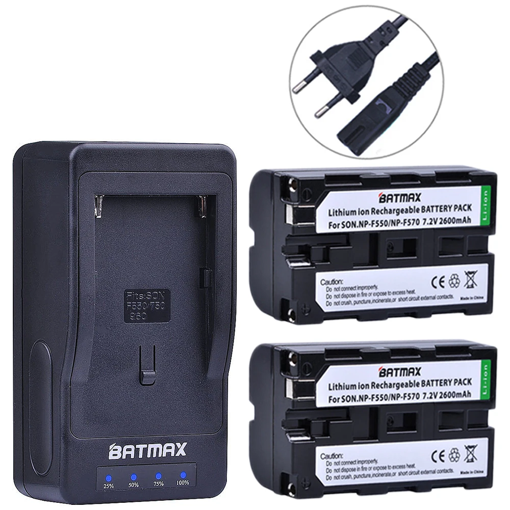 

Batmax 2Pcs NP-F550 NP F550 F570 Battery+LED Ultra Fast Charger for Sony NP-F570 F530 CCD-SC55 CCD-TRV81 DCR-TRV210 MVC-FD81