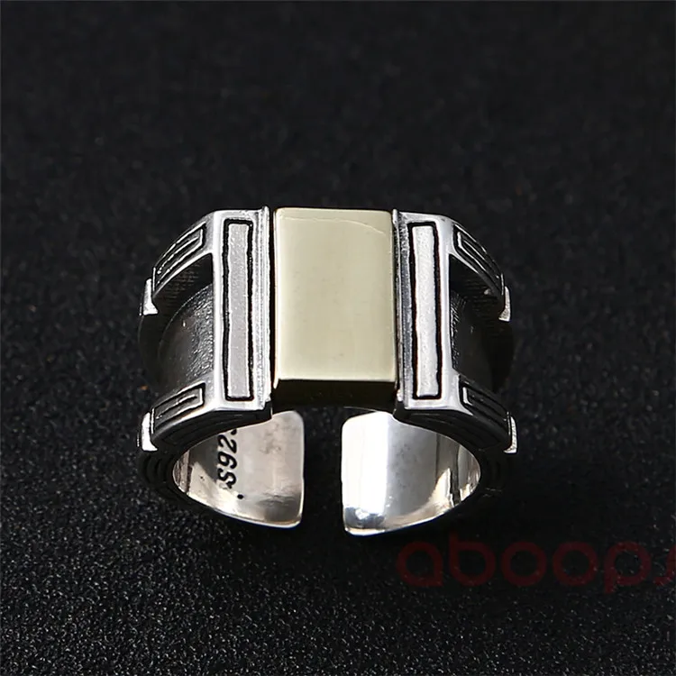 Bicolor 925 Sterling Silber Offenen Ring für Männer Jungen, Öffnen und Einstellbar, Freies Verschiffen