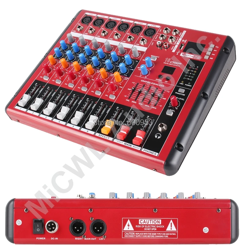 

Pro 6 Way Bluetooth Microphone DSP Digital Effect Mixer Controller Mixing with Mixer USB MP3 +48V DJ Recording Studio Equipment