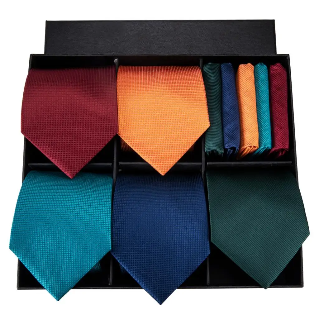 Hi-Tie Designer Brand Classic Style Necktie For Men 100% Silk High Quality Solid Ties Hanky Cufflinks Set Box Set As Gift