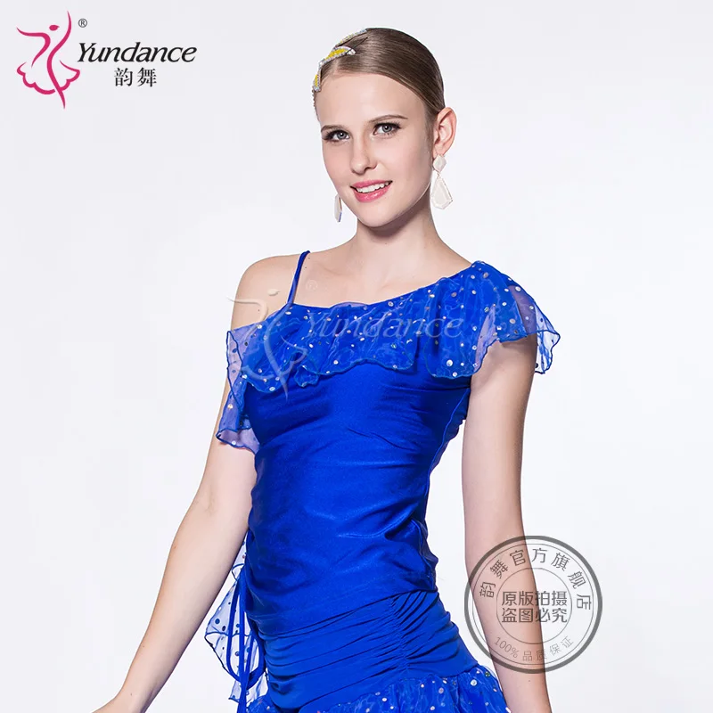 Customized Lady Latin Dancing Shirt  Waltz Valse Tango Galop Fox Trot  Modern Dance Costume Rumba Thin Shoulder B-2682