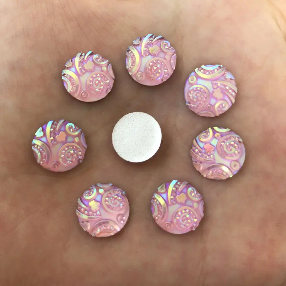 40pcs AB Resin 12mm Round Fun Combination Flatback Rhinestone Wedding Button DIY R62