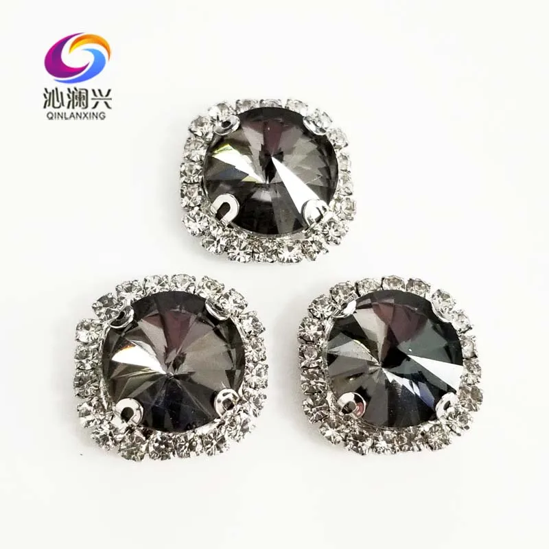 

Round shape top glass crystal rhinestones with hole,Gray Silver bottom sew on stone for Diy Clothing accessories SWWK03