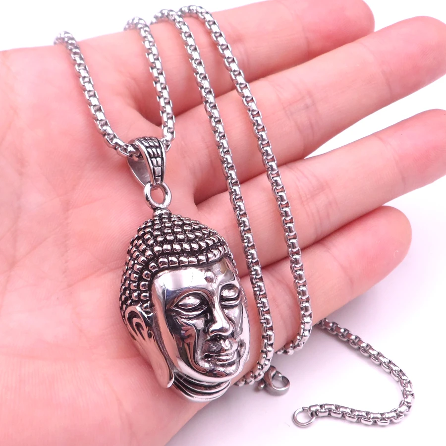 Stainless Steel Buddha PENDANT Necklace Men's Holiday Gift 3mm 24'' Box chain