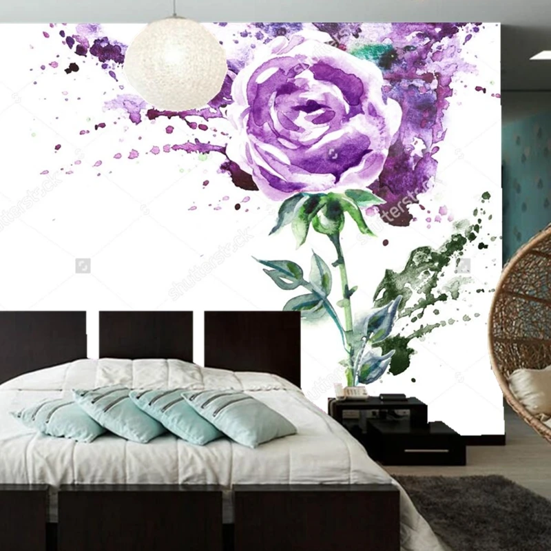 

Custom photo wallpaper, Hand Painted Purple Rose,wallpaper mural for living room bedroom background wall waterproof wallpaper