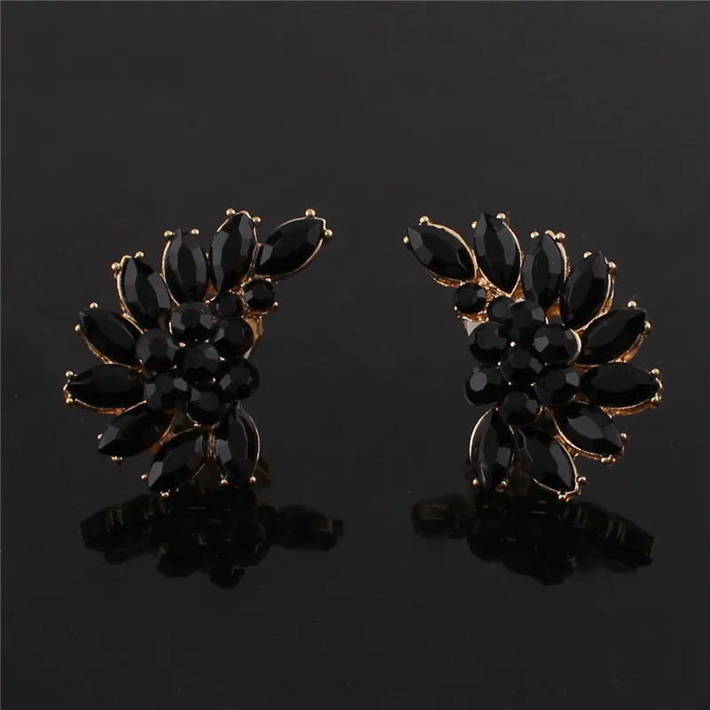 Grace Jun New Vintage Black Crystal Wing Shape Clip on Earrings No Pierced for Women Party Wedding Ear Clip Christmas Gift