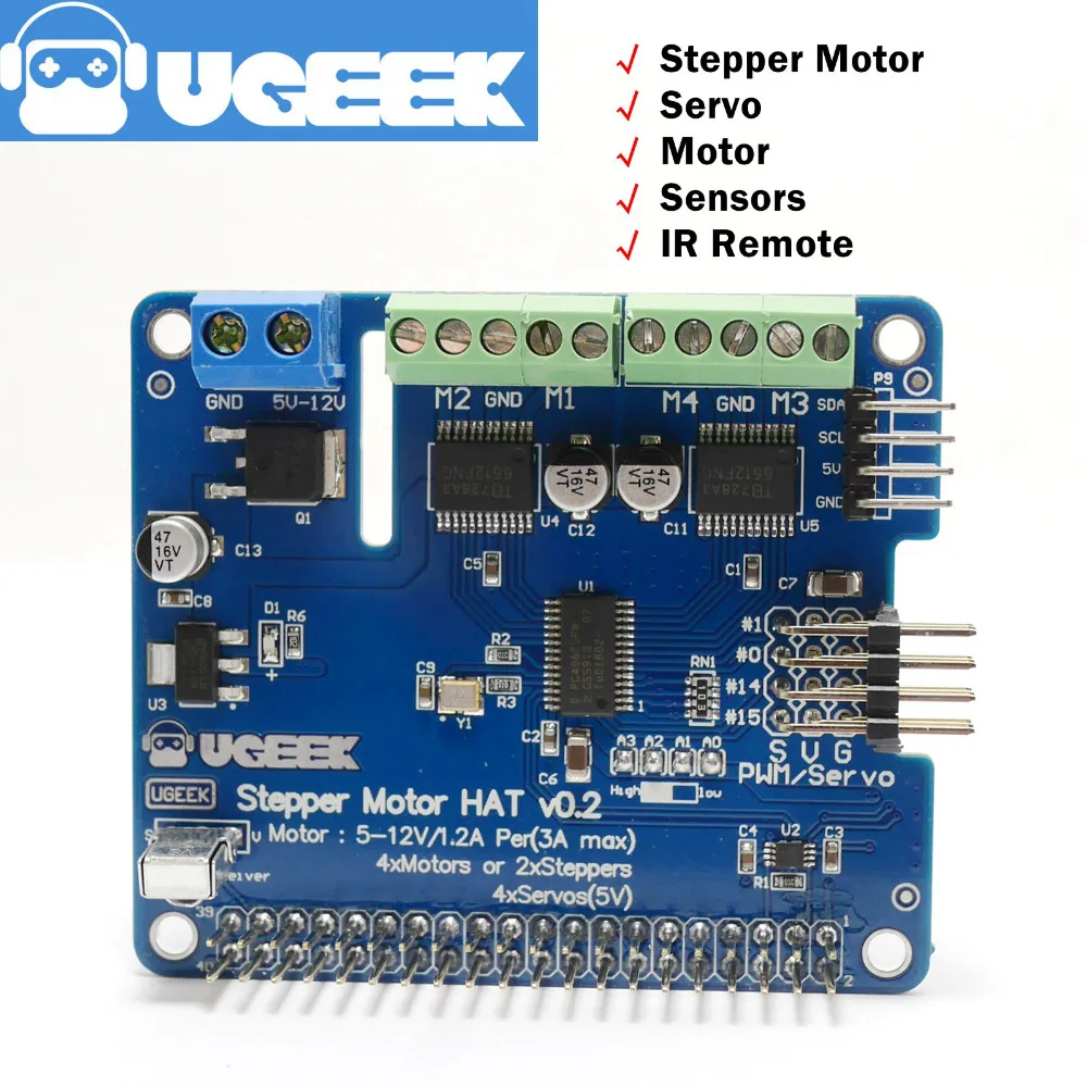 DIY Robot | Ugeek Stepper Motor Topi untuk Raspberry Pi 3B, 3B + 3A + 2B, 4B, Nol, Nol W | Stepper Motor Servo/Motor/Sensor/IR Romote