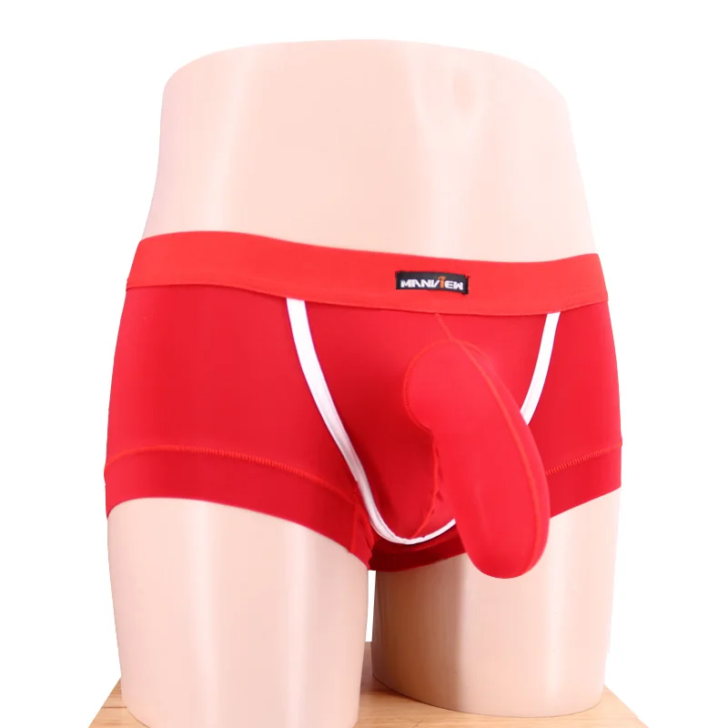 Free shipping  male panties Manview Ice Silk trunk Penis Sleeve Pouch Boxers Shorts Men u convex low-waist Men underwear 1520