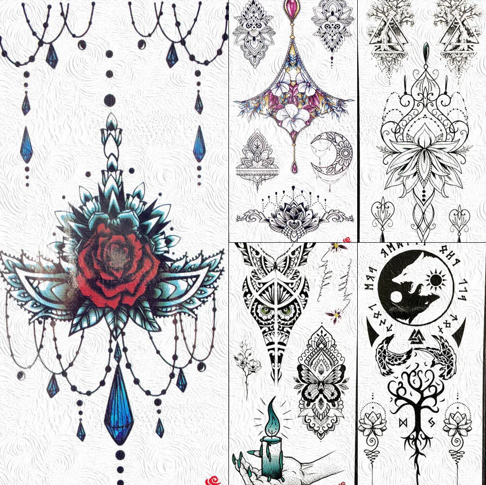 

Fake Jewelrys Temporary Tattoos Flower Rose Sticker Body Art Fake Gems Pendant Jewels Arm Tattoo For Women Sexy Girls Tatoos