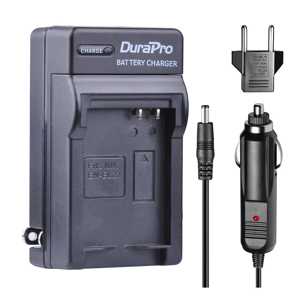 DuraPro – chargeur mural pour voiture, 1 pièce, avec prise ue, Kit pour appareil photo numérique Nikon EN-EL23, ENEL23 EN EL23, COOLPIX P900, P610, P600, B700