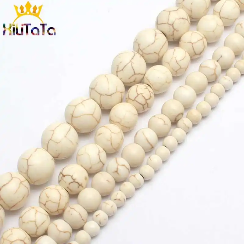 Natural White Turquoises Stone Beads Round Loose Spacer Beads 15\'\' 4/6/8/10/12/14mm For Jewelry Making DIY Bracelets Necklace