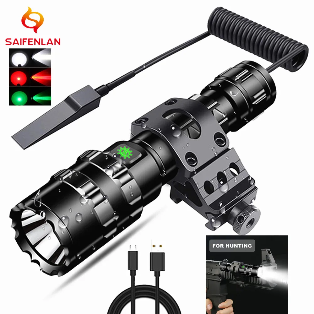 High Lumens Professional LED Flashlight for Hunting Tactical Scout Torch Lights USB Rechargeable LED Waterproof Fishlights