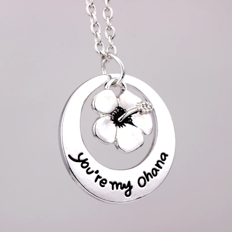 N215 you are my ohana Fashion Women Jewelry Plated silver Letter Small Round /Flowers/Pendant Necklace