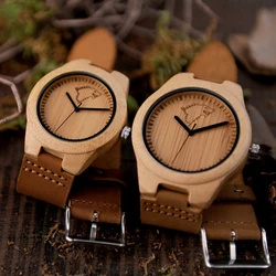 reloj hombre BOBO BIRD Bamboo Watch Men Women Wooden Timepieces Real Leather Band Quartz Watch Best Gifts Items Accept Custom