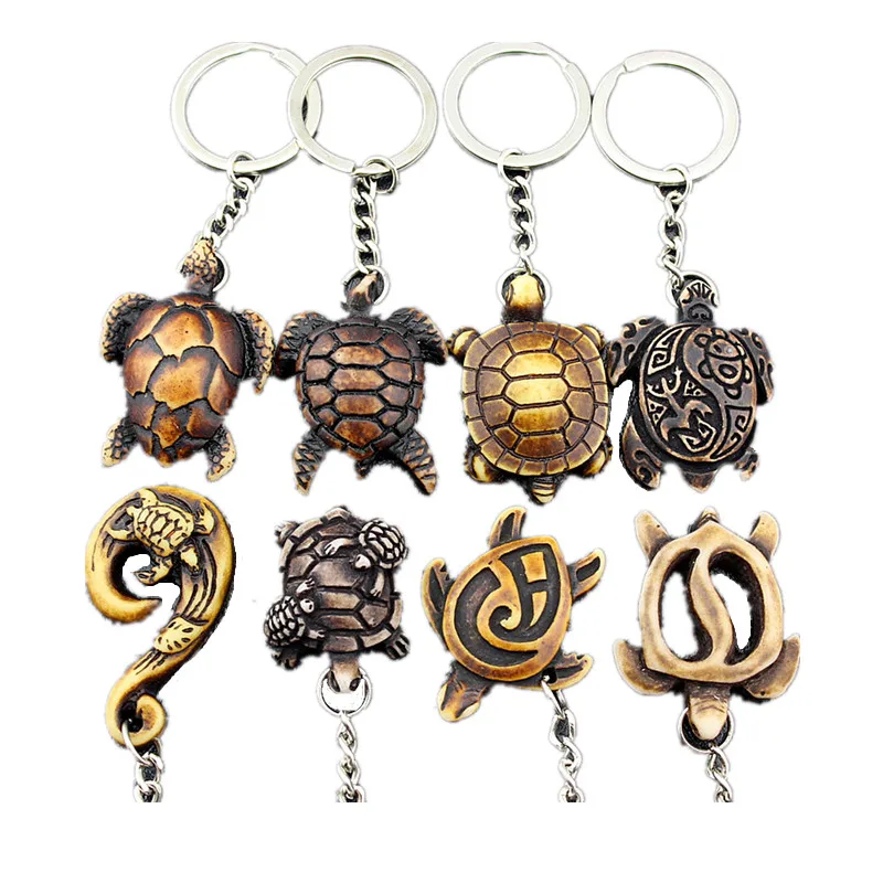 4pcs Cool Hawaiian Surf Sea turtles Keyrings Imitation Yak Bone cute tortoise Keychains Car Key Rings for men women's Gifts KR25