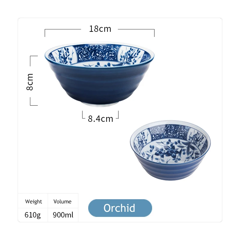 7 Inch Japanese Ramen Bowl Ceramic Noodle Bowl Lotus Orchid Design Large Bowl Creative Restaurant Household Retro Soup Bowl