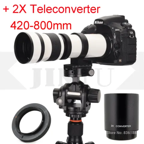 JINTU 수동 초점 420-800mm / 420-1600mm 망원 렌즈 + SONY NEX E-Mout A7 A7S A7R A7RII A7RIII A7M A9 용 텔레 컨버터 2개