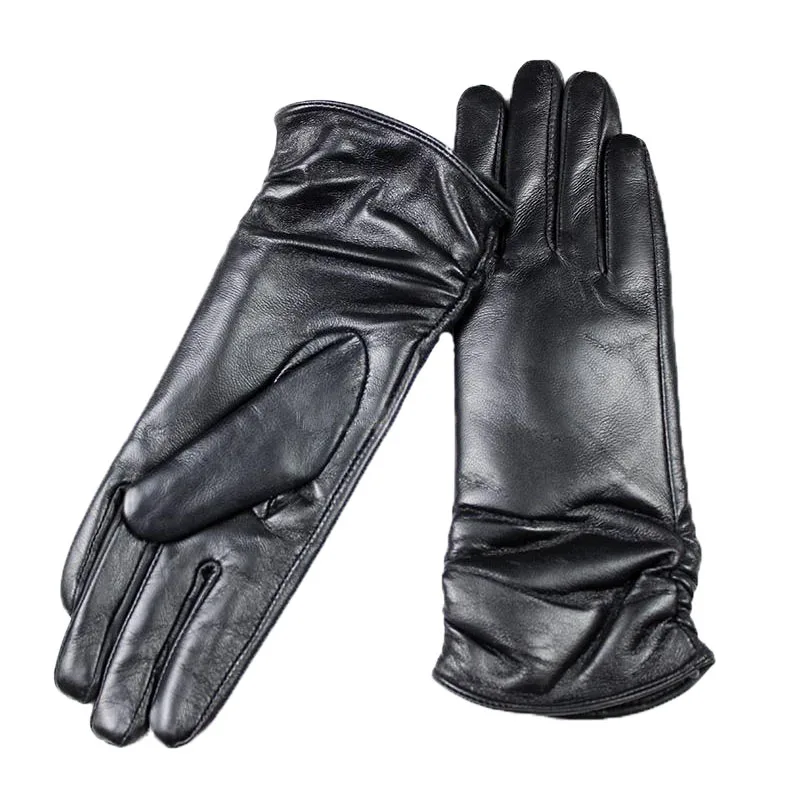 Winter Warm Sheepskin Gloves for Women with Velvet Lining and Colored Genuine Leather Motorcycle Driving Gloves