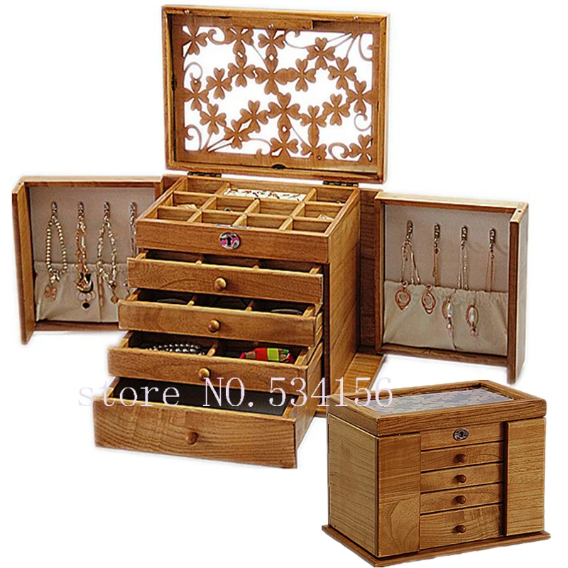 Luxury  fashion Wooden princess huge super jewelry accessories storage organizer box case casket wedding Mother birthday gift