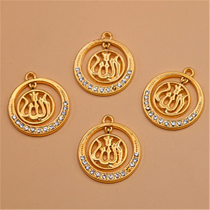8pcs Gold-Plated Islam Allah Glamour Metal Pendant DIY Charm Muslim Jewelry Crafts Making 30mm A270