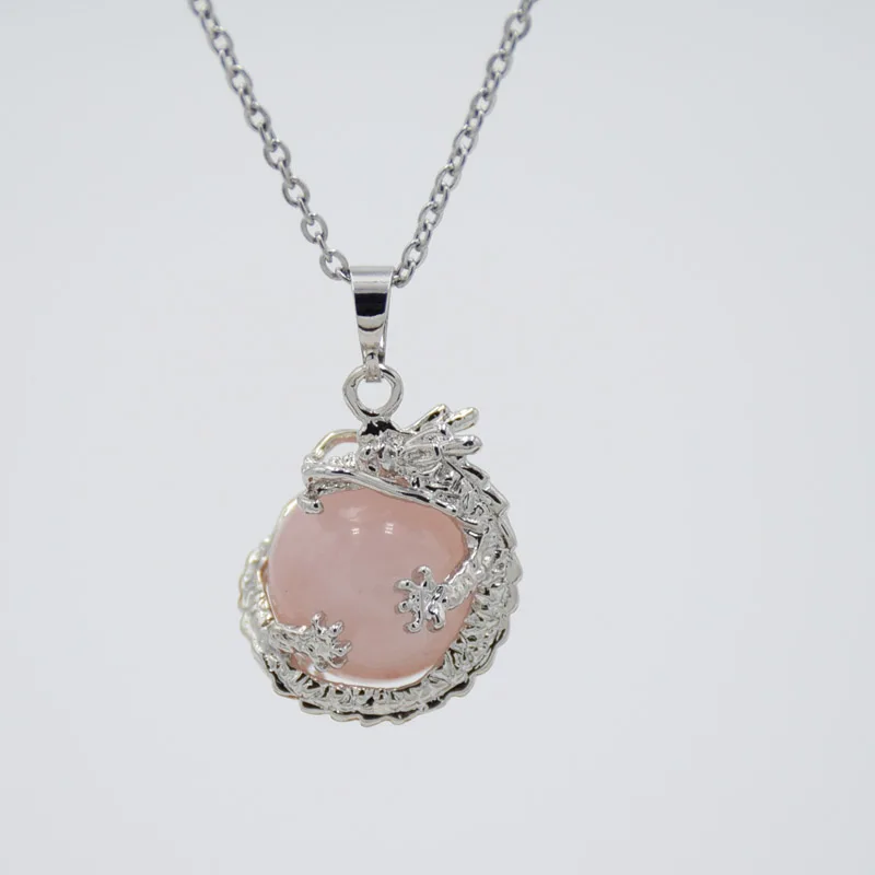 Natural Amethysts Pink Crystal White Quartzs Aventurine Opal Tiger eye Stone Charm Necklace Cute Dragon winding Chain Necklace