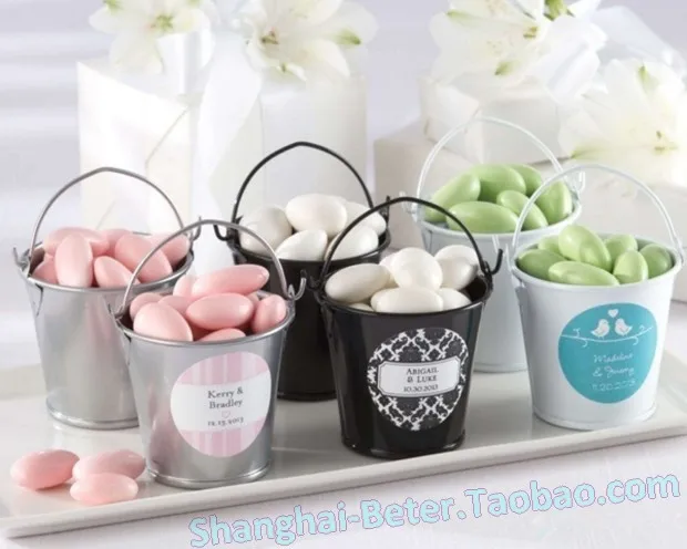 

24pcs/lot creative wedding candy boxes metal gift bags decorative candy box 6*4.3*6.5cm event party supplies bucket shaped cases