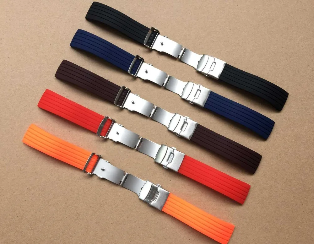 1pcs 16 18 20 22 24 mm New Silicone Rubber stripe Watch Strap fashion Watch Band Deployment Buckle Waterproof BLack Watchband