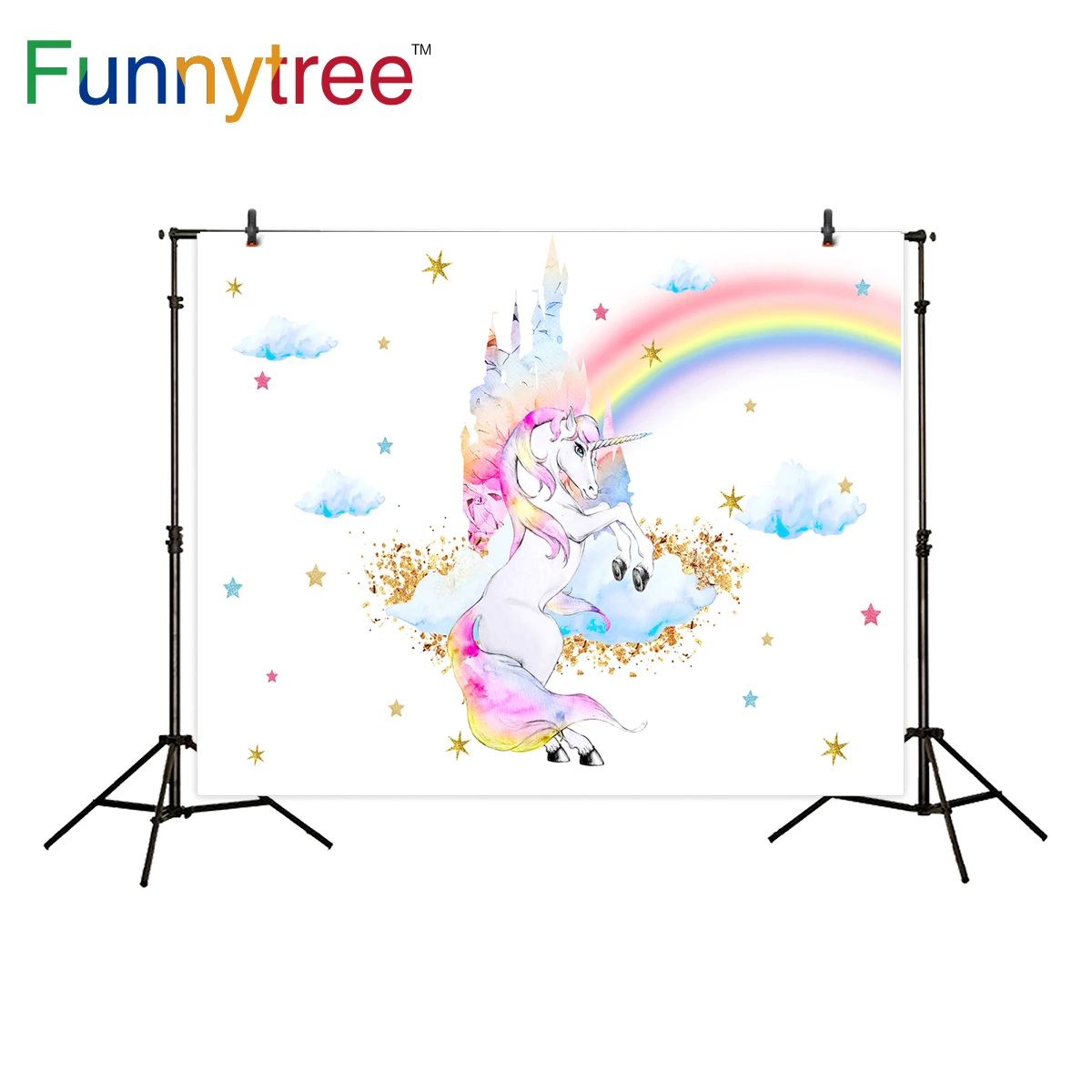 Funnytree photography backdrop unicorn castle rainbow stars cloud princess background photo studio photocall new photo prop