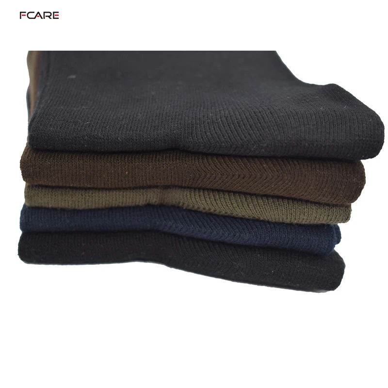 Fcare 10PCS=5 pairs long leg business  44-47 crew men dress cotton black, blue, brown and army green plus big size socks