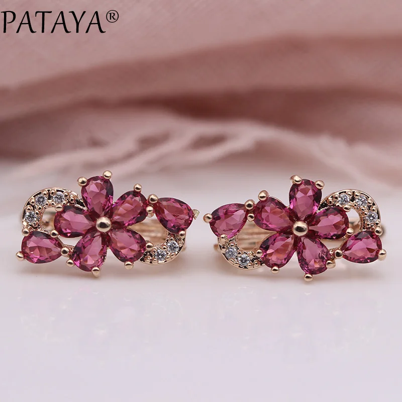 PATAYA New Women Earrings 585 Rose Gold Color Water Drop Natural Zircon Fashion Jewelry Cute Gift Wedding Flower Dangle Earrings