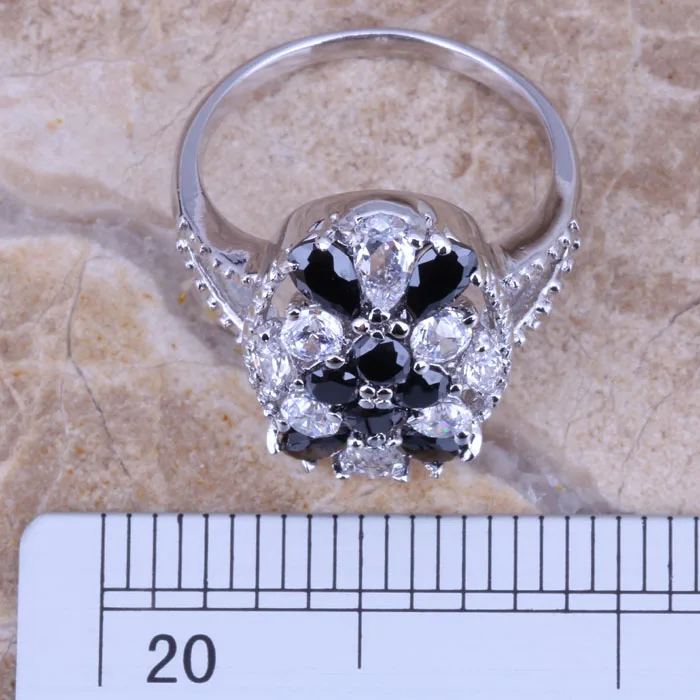 Incredible Black Cubic Zirconia Silver Plated  Fashion Ring Size 6 / 7 / 8 / 9 R0231